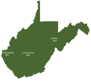 West Virginia Sun Light Hours Map